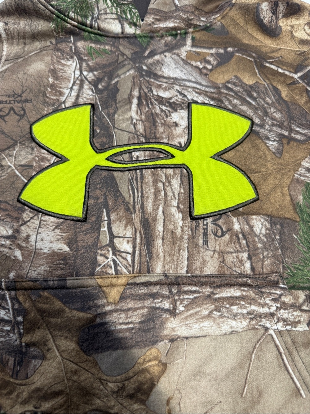 Under Armour Kids Camo Hoodie with Neon Green Logo - Brown/Green - Picture 3 of 8